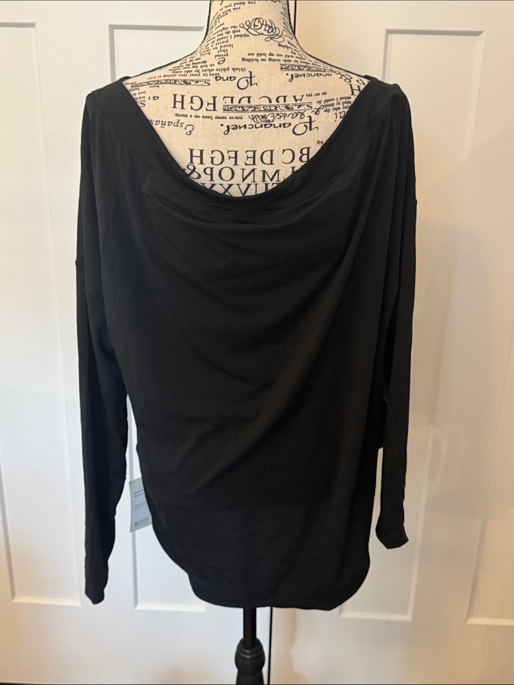 HALARA Black Off-Shoulder Long Sleeve Tee with built in bra. - Picture 2 of 4
